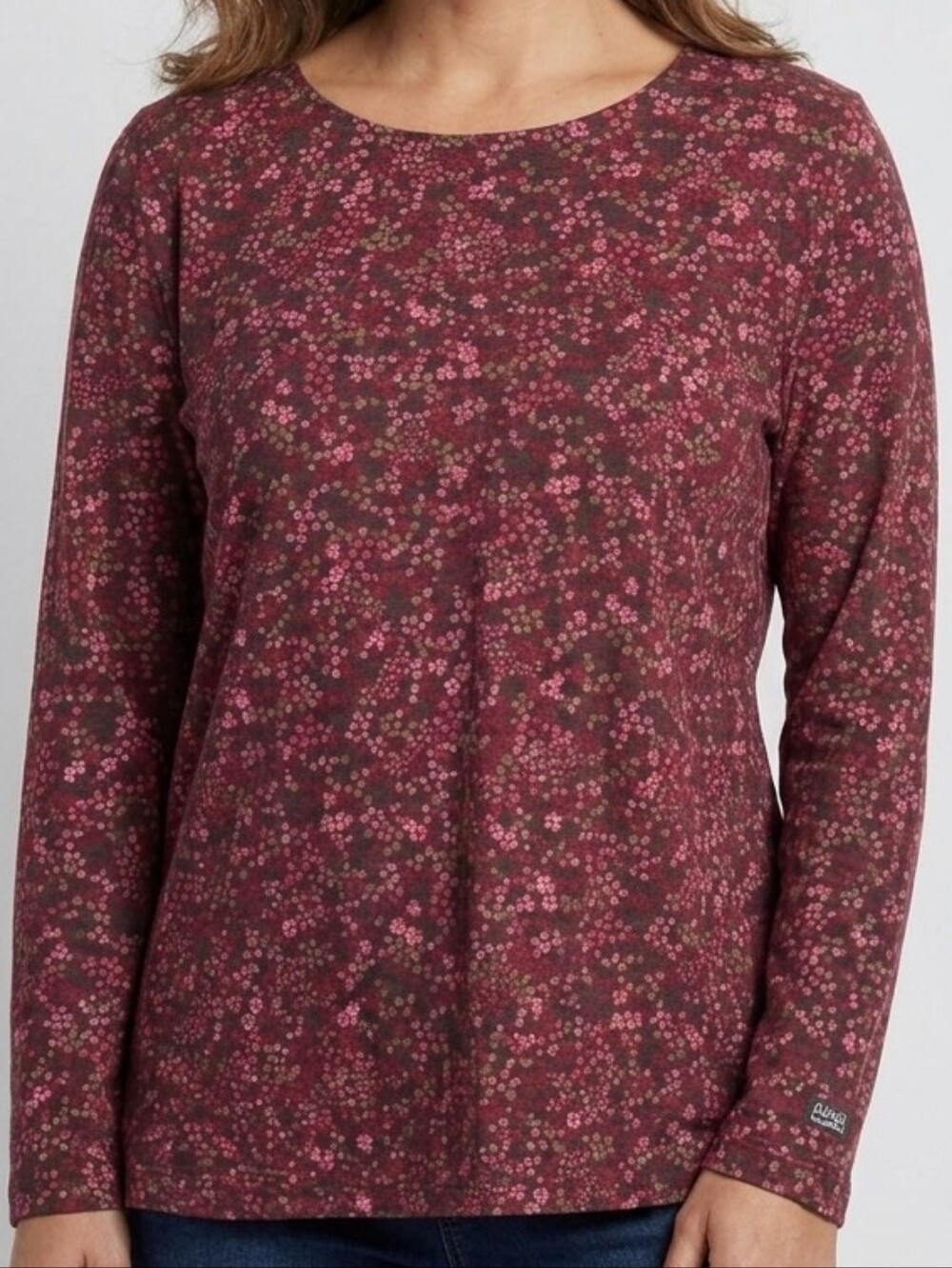 Croft & Barrow Pink and Black Floral Long Sleeve Top